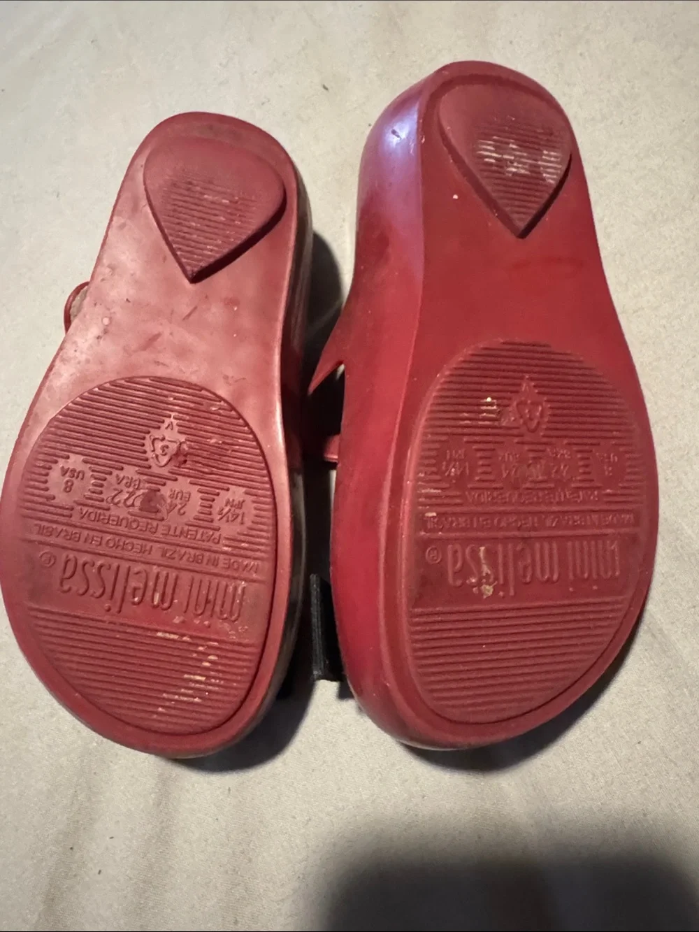 Mini Melissa Red Mary Jane Flats with Black Ribbon Bow